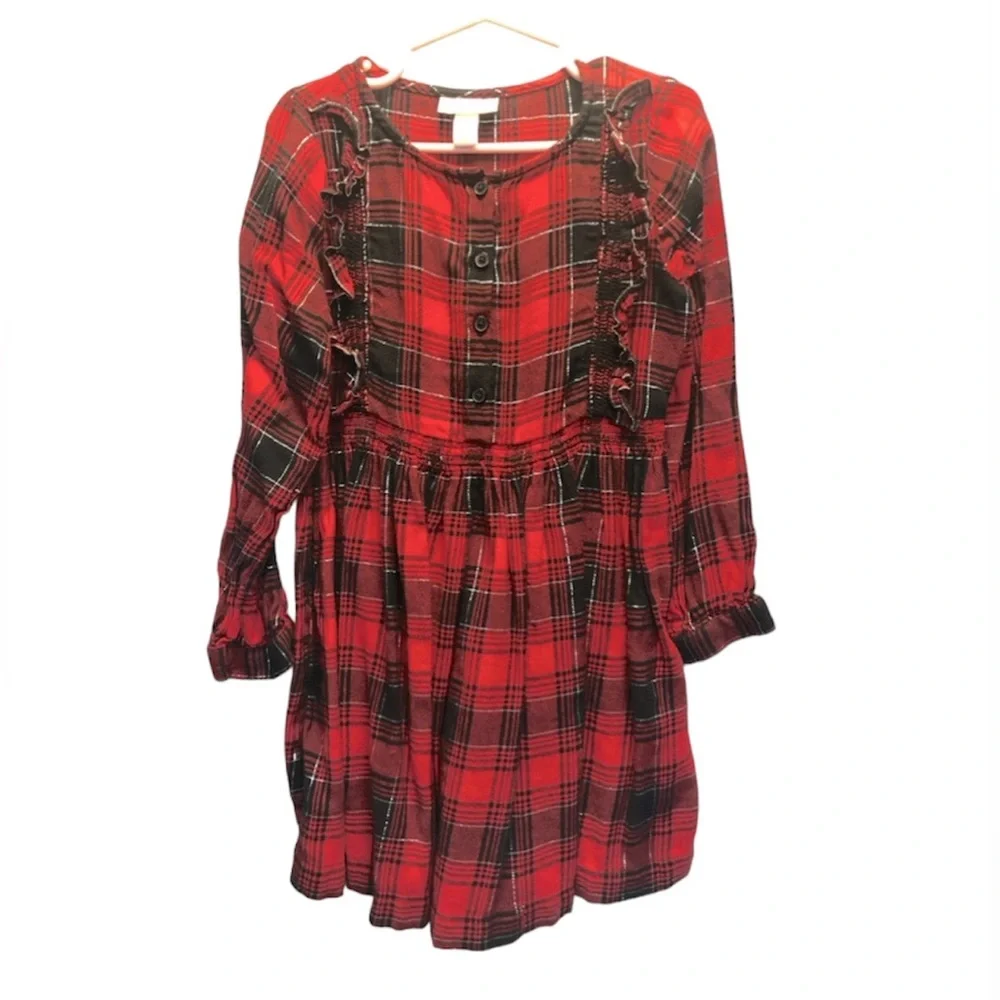 Cat & Jack long sleeve Buffalo plaid ruffle dress, XS (4/5) and S (6/6X) - Picture 1 of 8